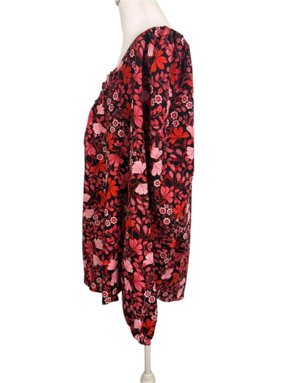 Draper James L Red Floral Square Neck Blouse Romantic Cottagecore Top - Picture 6 of 11